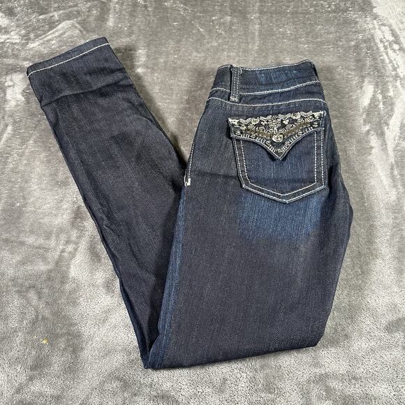 Miss Me Jeans Women’s 27 Blue Skinny JP46565 Sequence Embroidered Flap Pockets - Picture 8 of 13